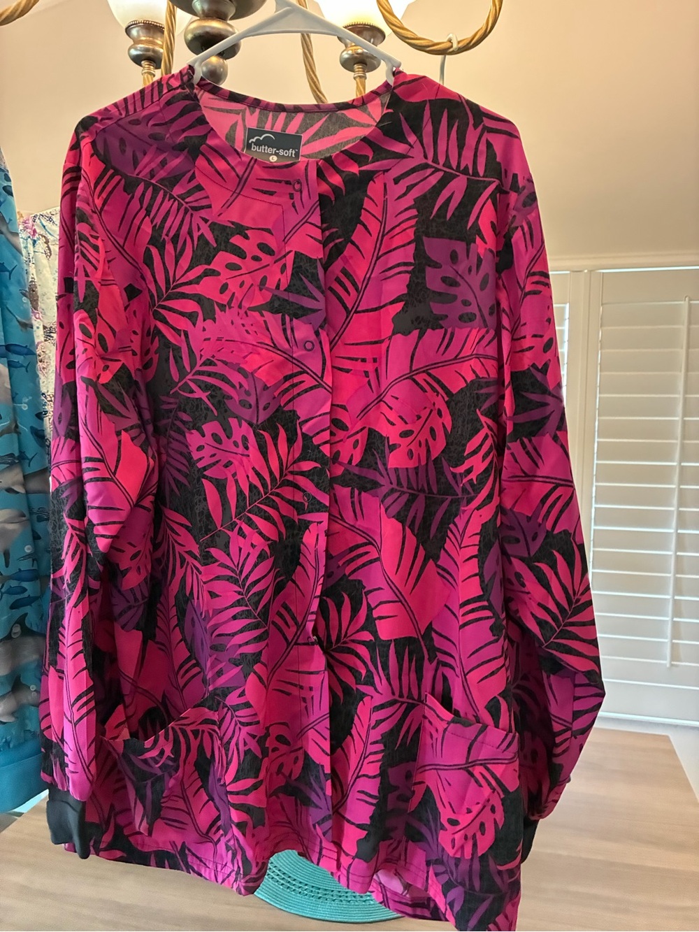 Women's Blue Patterned Button-Front Jacket — - Picture 9 of 9